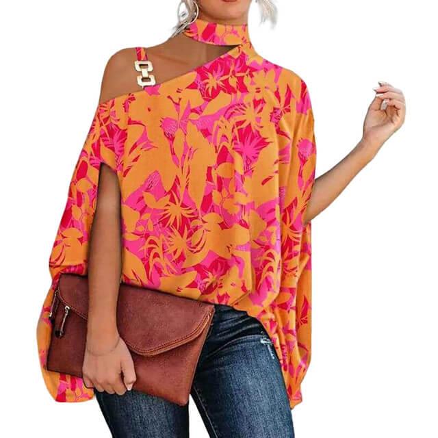 Brenda Women's High Neck Cold Shoulder Blouse