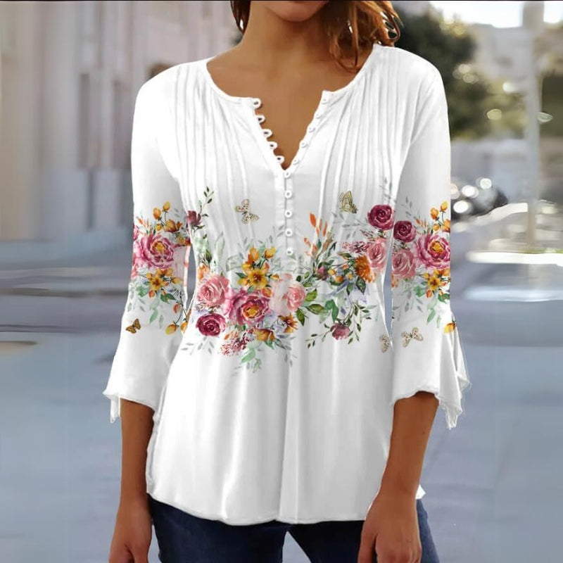 Women's Floral Print Medium Sleeve Blouse
