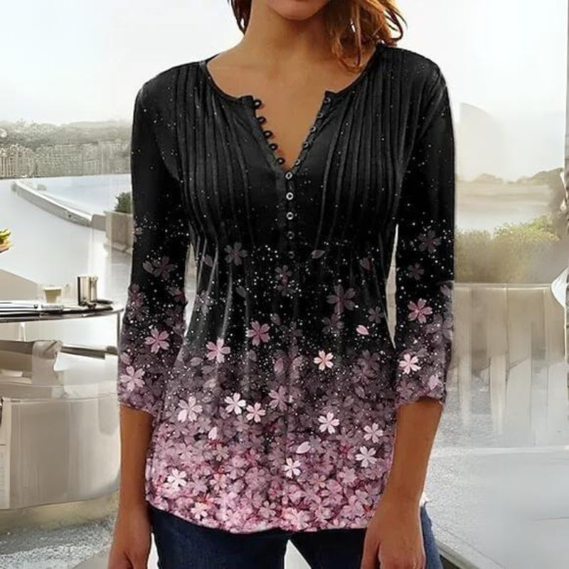 Women's Floral Print Medium Sleeve Blouse
