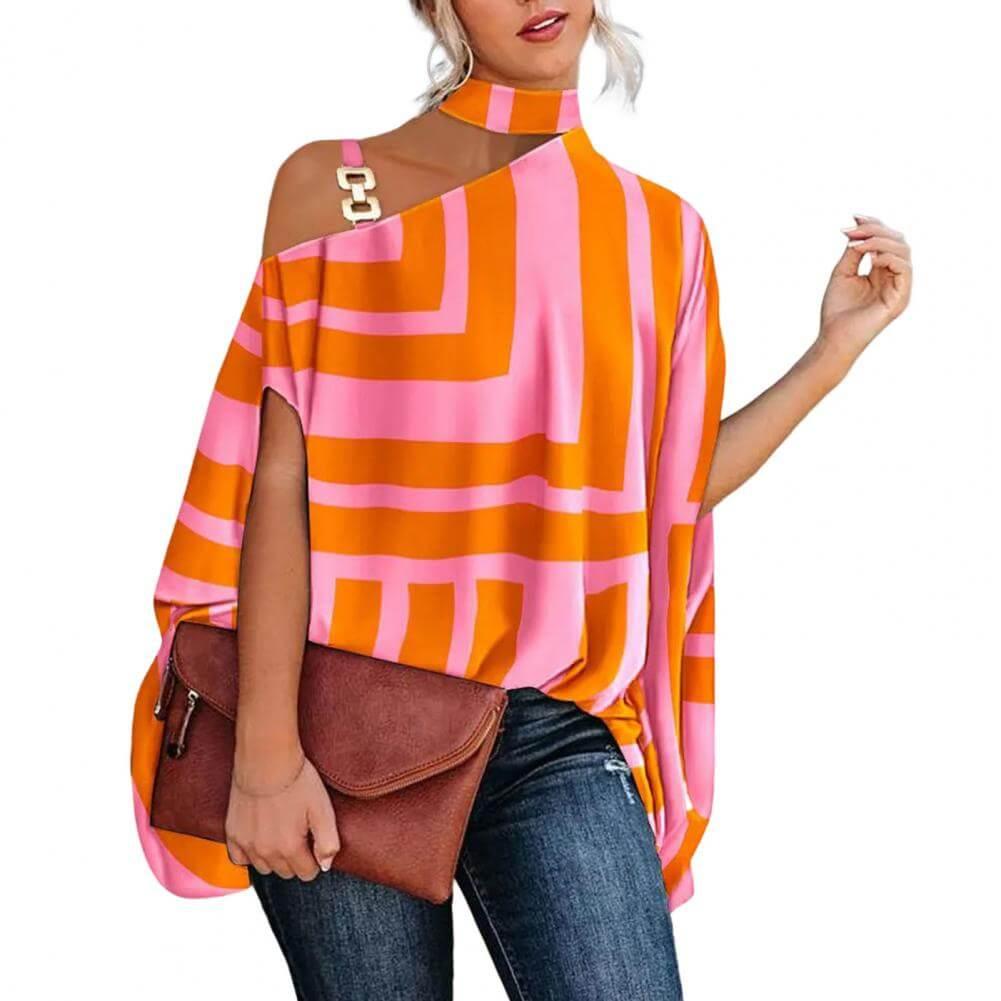 Brenda Women's High Neck Cold Shoulder Blouse