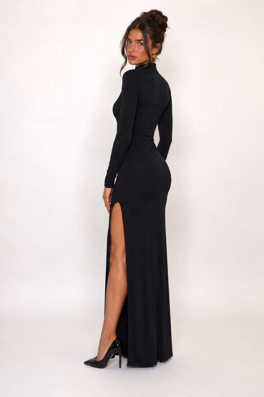 Long-Sleeve Slit Back Maxi Dress