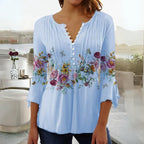 Women's Floral Print Medium Sleeve Blouse
