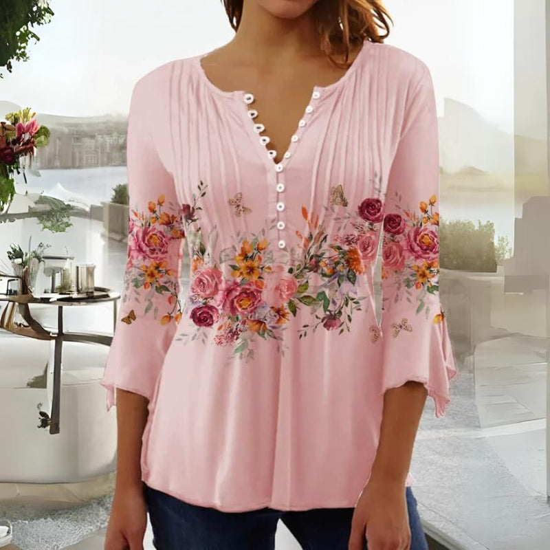 Women's Floral Print Medium Sleeve Blouse