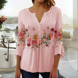 Women's Floral Print Medium Sleeve Blouse