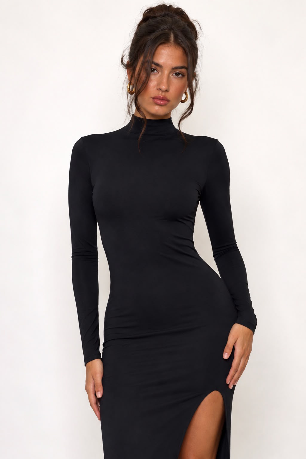 Long-Sleeve Slit Back Maxi Dress