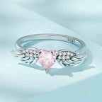 Women's 925 Sterling Silver Angel Wings with Heart Ring