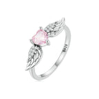 Women's 925 Sterling Silver Angel Wings with Heart Ring