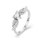 Women's 925 Sterling Silver Angel Wings with Heart Ring