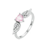 Women's 925 Sterling Silver Angel Wings with Heart Ring