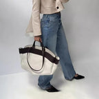 Women's Handbag with Bamboo Handle and Toiletry Bag