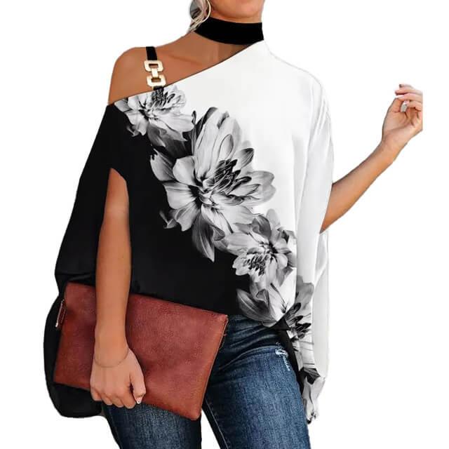 Brenda Women's High Neck Cold Shoulder Blouse