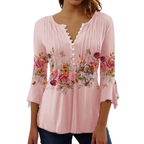 Women's Floral Print Medium Sleeve Blouse