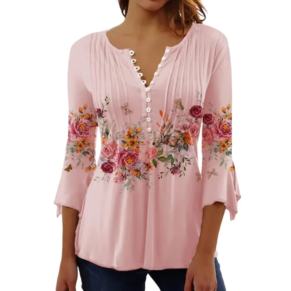 Women's Floral Print Medium Sleeve Blouse