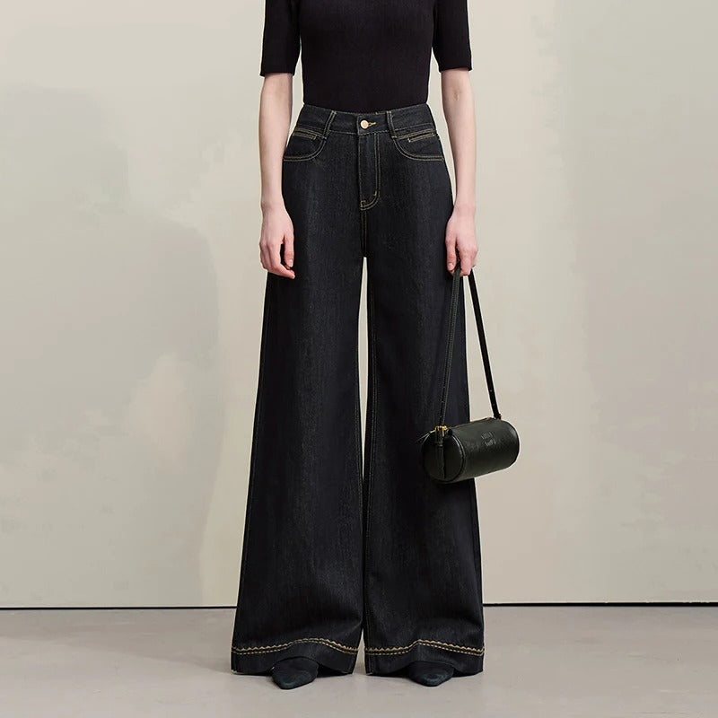 Embroidered Wide-Leg Jeans