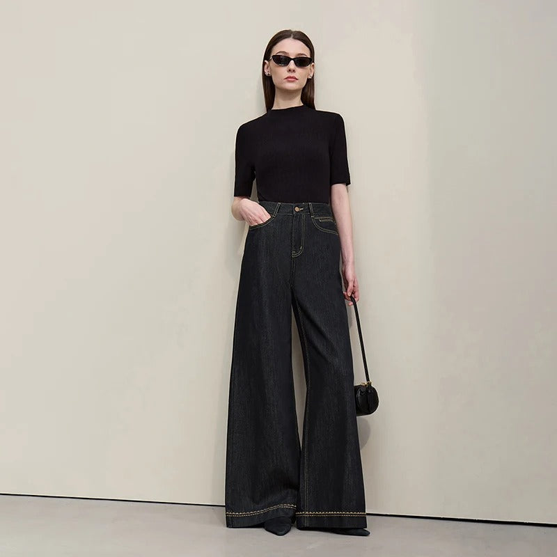 Embroidered Wide-Leg Jeans
