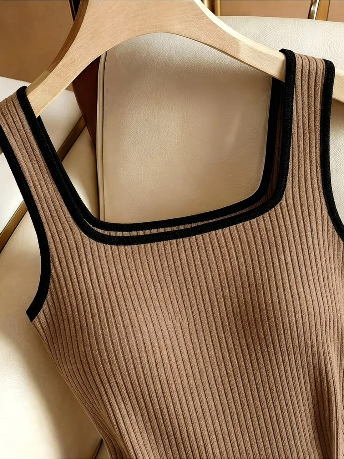 Black Ribbed Square-Neck Bodysuit