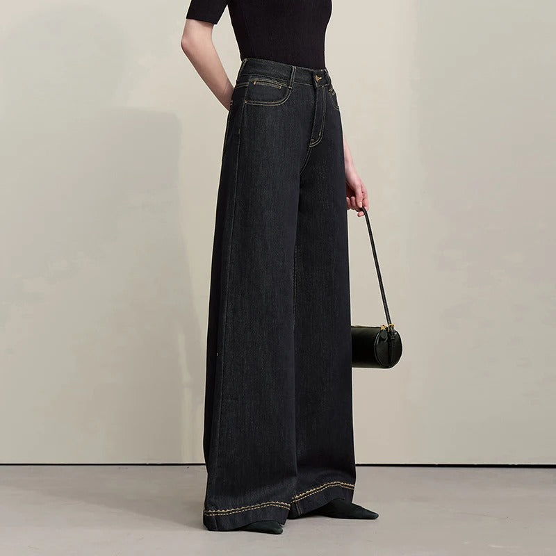 Embroidered Wide-Leg Jeans